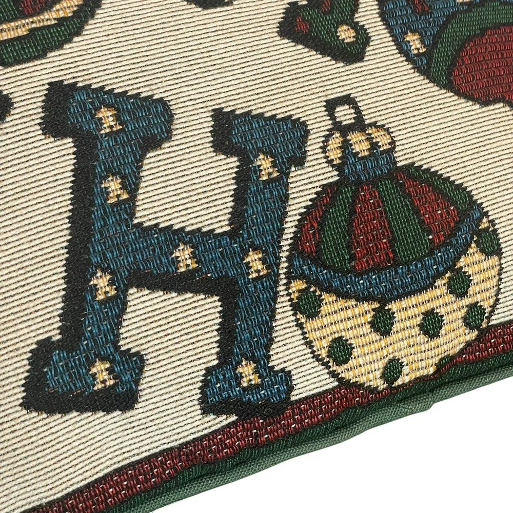 Christmas Tapestry Accent Pillow 8x12 Ho Ho Ho Ornament Green‎ Maroon Festive